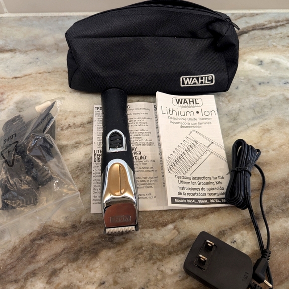Wahl Other - Wahl Lithium Ion Trimmer in Black and Silver W/ Travel Pouch Plug & Blades